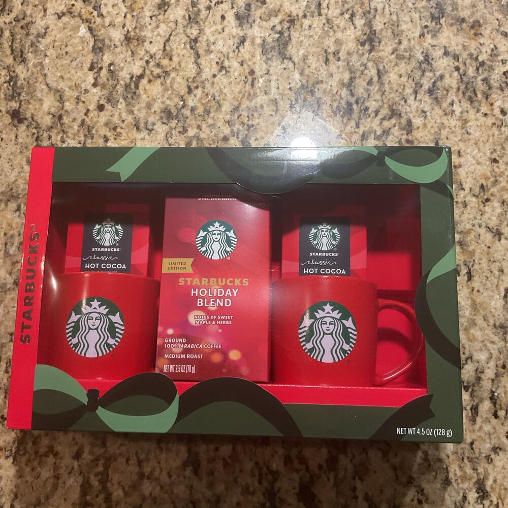Starbucks Holiday Cocoa and Coffee Gift Set w/ Mugs NIB